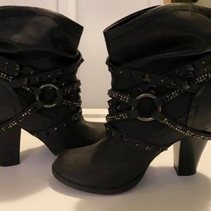Black faux leather boots